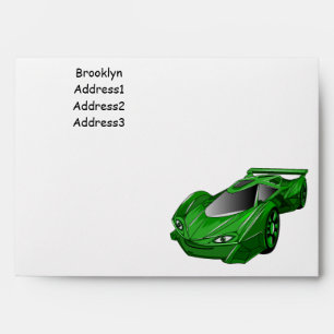 Green sports car with airfoil illustration envelope