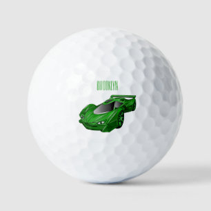 Green sports car with airfoil illustration  golf balls