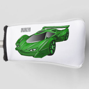 Green sports car with airfoil illustration golf head cover