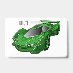 Green sports car with airfoil illustration ID badge