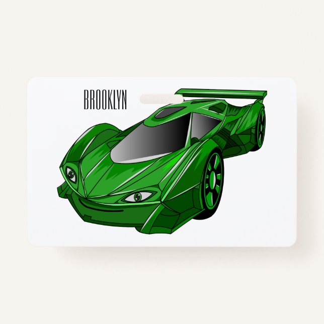 Green sports car with airfoil illustration ID badge (Front)