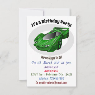 Green sports car with airfoil illustration invitation