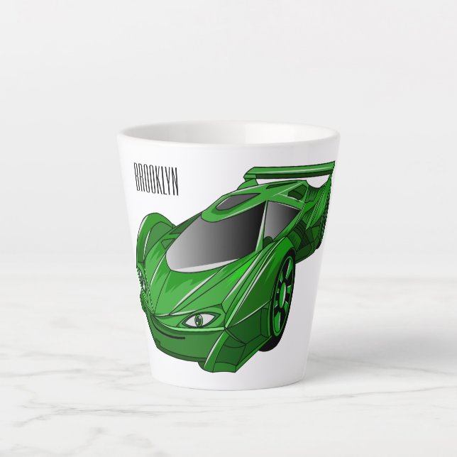 Green sports car with airfoil illustration  latte mug (Front)