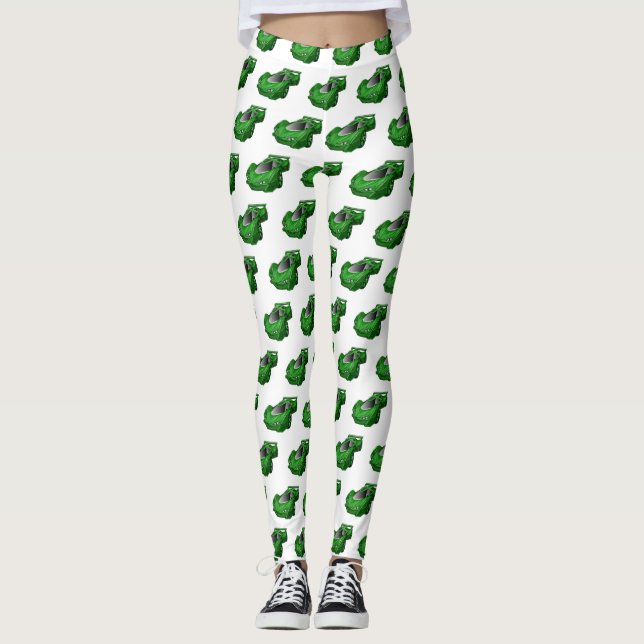 Green sports car with airfoil illustration leggings (Front)