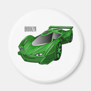 Green sports car with airfoil illustration magnet