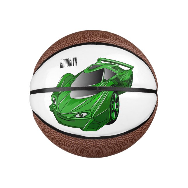 Green sports car with airfoil illustration  mini basketball (Front)
