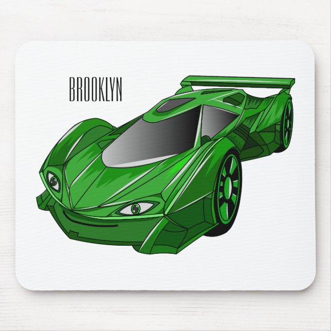 Green sports car with airfoil illustration mouse mat (Front)