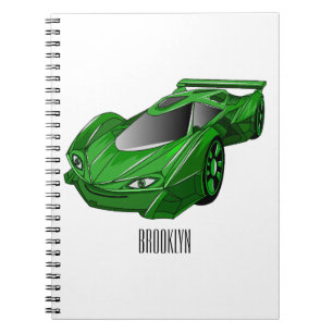 Green sports car with airfoil illustration notebook