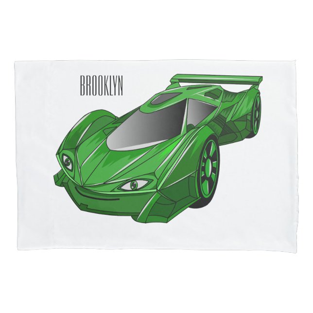 Green sports car with airfoil illustration  pillowcase (Front)