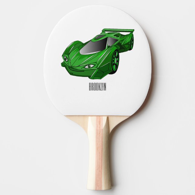 Green sports car with airfoil illustration ping pong paddle (Front)