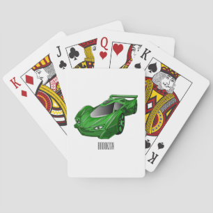Green sports car with airfoil illustration  playing cards