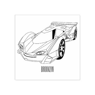Green sports car with airfoil illustration rubber stamp
