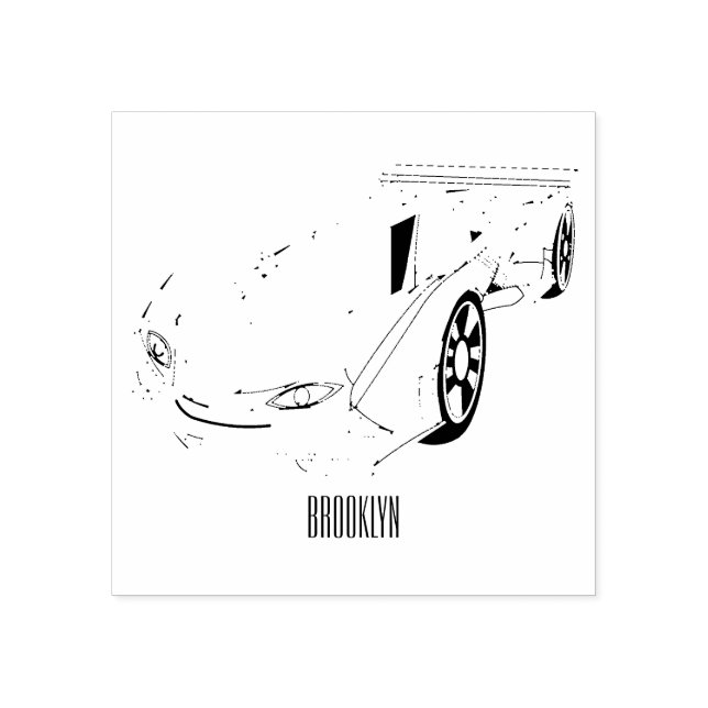 Green sports car with airfoil illustration  rubber stamp (Imprint)