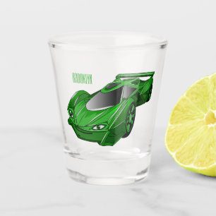 Green sports car with airfoil illustration  shot glass