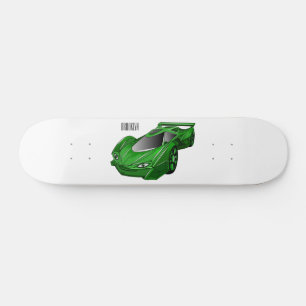 Green sports car with airfoil illustration  skateboard