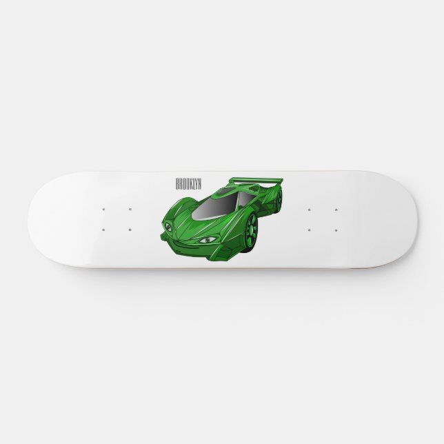 Green sports car with airfoil illustration  skateboard (Horz)