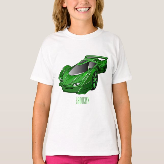 Green sports car with airfoil illustration T-Shirt (Front)