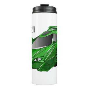 Green sports car with airfoil illustration thermal tumbler
