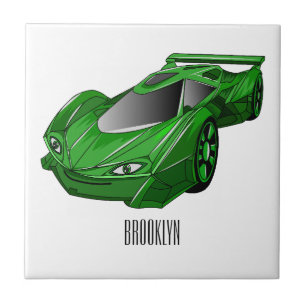 Green sports car with airfoil illustration tile
