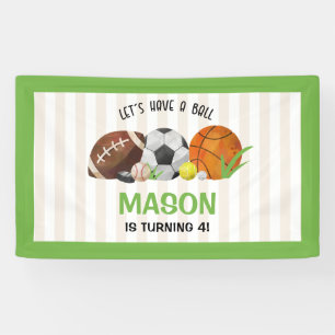 Green Sports Football Basketball Birthday Party  Banner