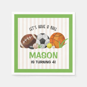 Green Sports Football Basketball Birthday Party Napkin