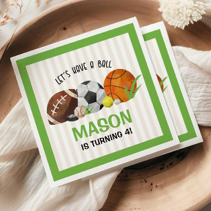 Green Sports Football Basketball Birthday Party  Napkin