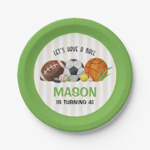 Green Sports Football Basketball Birthday Party  Paper Plate