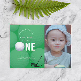 Green Sports Photo Golf 1st Birthday Party  Invitation