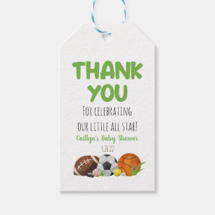 Green Sports Themed Baby Shower Favour Gift Tag