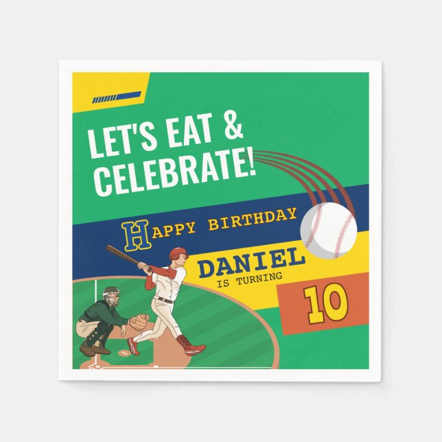 Green Sporty Baseball Batter Ball Kids Birthday Napkin (Front)