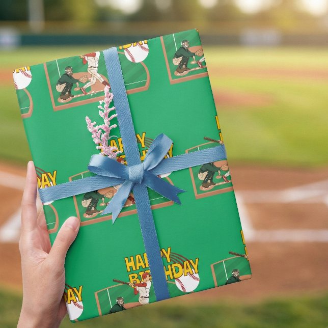 Green Sporty Baseball Birthday Party Gift Wrapping Paper (Creator Uploaded)