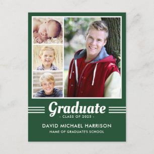 Green Sporty Multi-Photo Graduation Postcard