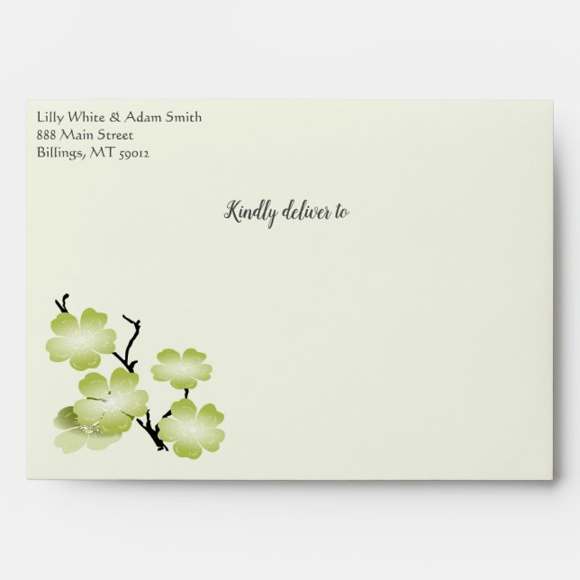 Green Spring Blooms Wedding Invitation Envelope (Front)