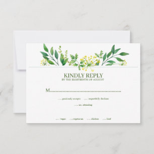 Green Spring Botanical Herbs Botanical Wedding RSVP Card