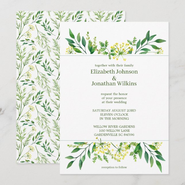 Green Spring Botanical Herbs Wedding Invitation (Front/Back)