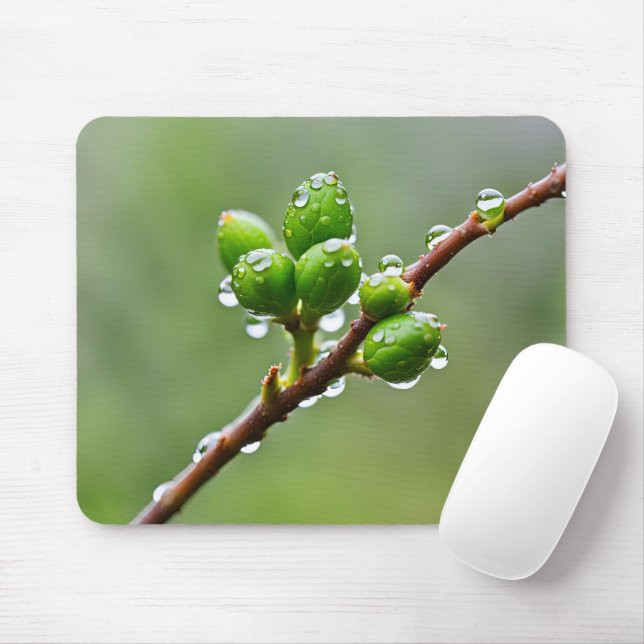Green Spring Buds Mouse Mat (With Mouse)