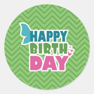 Green spring butterfly happy birthday stickers