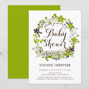 Green Spring Floral Wreath Baby Shower Invitation