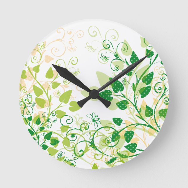Green Spring Leafs Round Clock (Front)