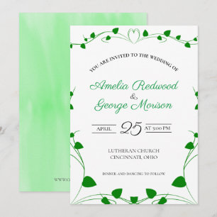 Green Spring Leaves Wedding Invitation