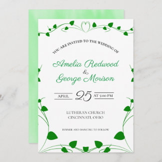 Green Spring Leaves Wedding Invitation