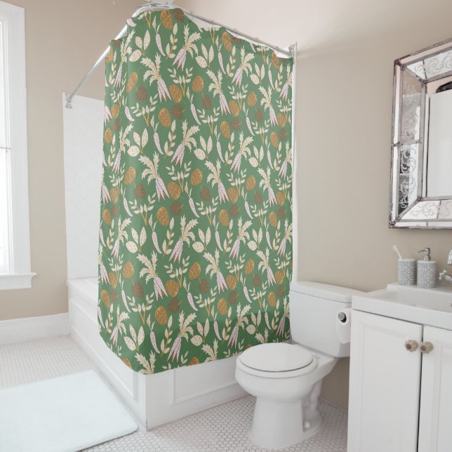 Green Spring Pattern Shower Curtain (In Situ)
