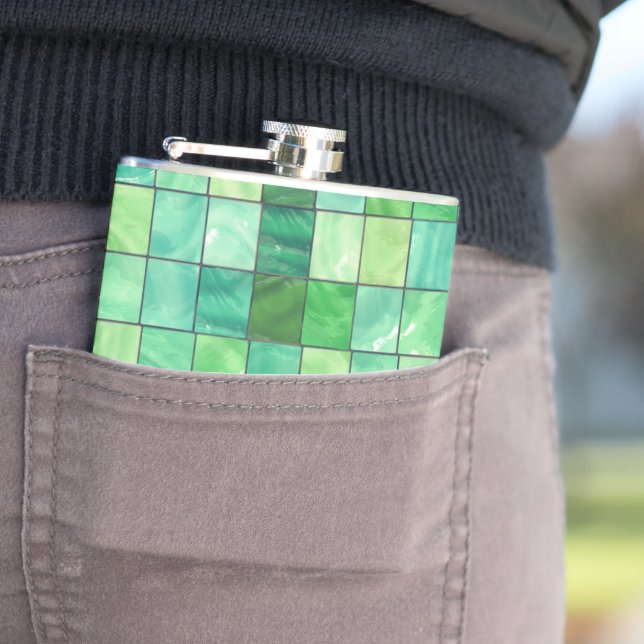 Green Square Design Hip Flask (In Situ)