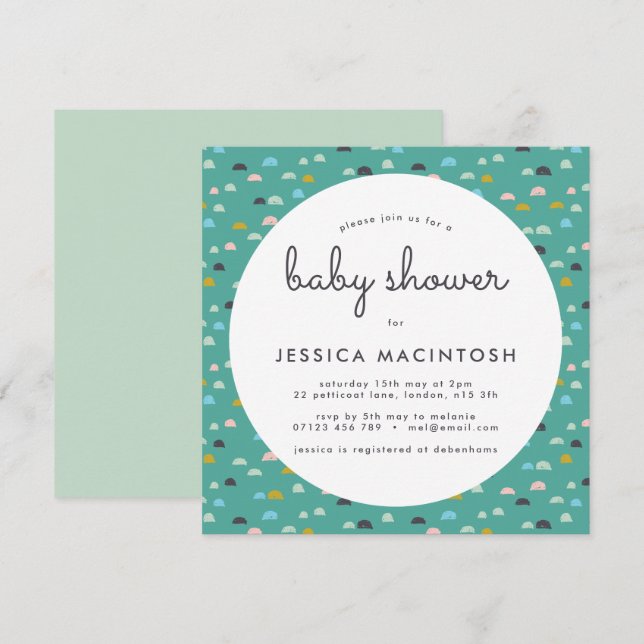 Green Square Geometric Baby Shower Invite (Front/Back)