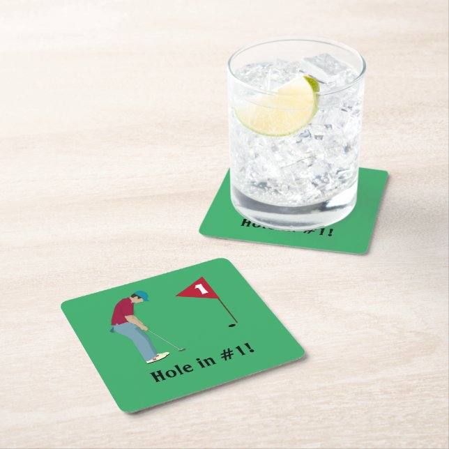 Green Square Golfing Themed Paper Coaster (Insitu)