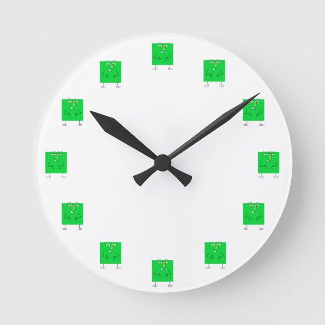 Green Square Guy Round Clock (Front)