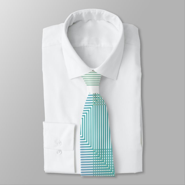 Green Square Illusion Neck Tie – Geometric Optical (Tied)