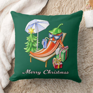 Green Square Merry Christmas Chilli Cartoon Art Cushion