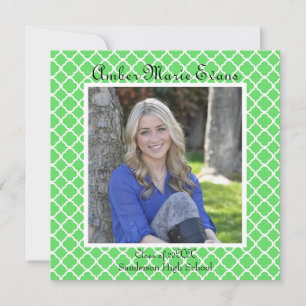 Green Square Quatrefoil - Graduation Announcement