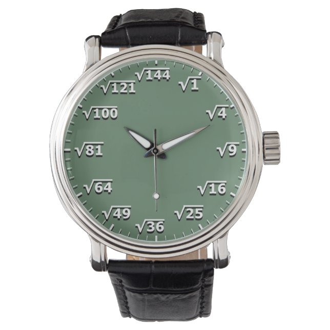 Green Square Root Clock - Mathematics Math Time Watch (Front)
